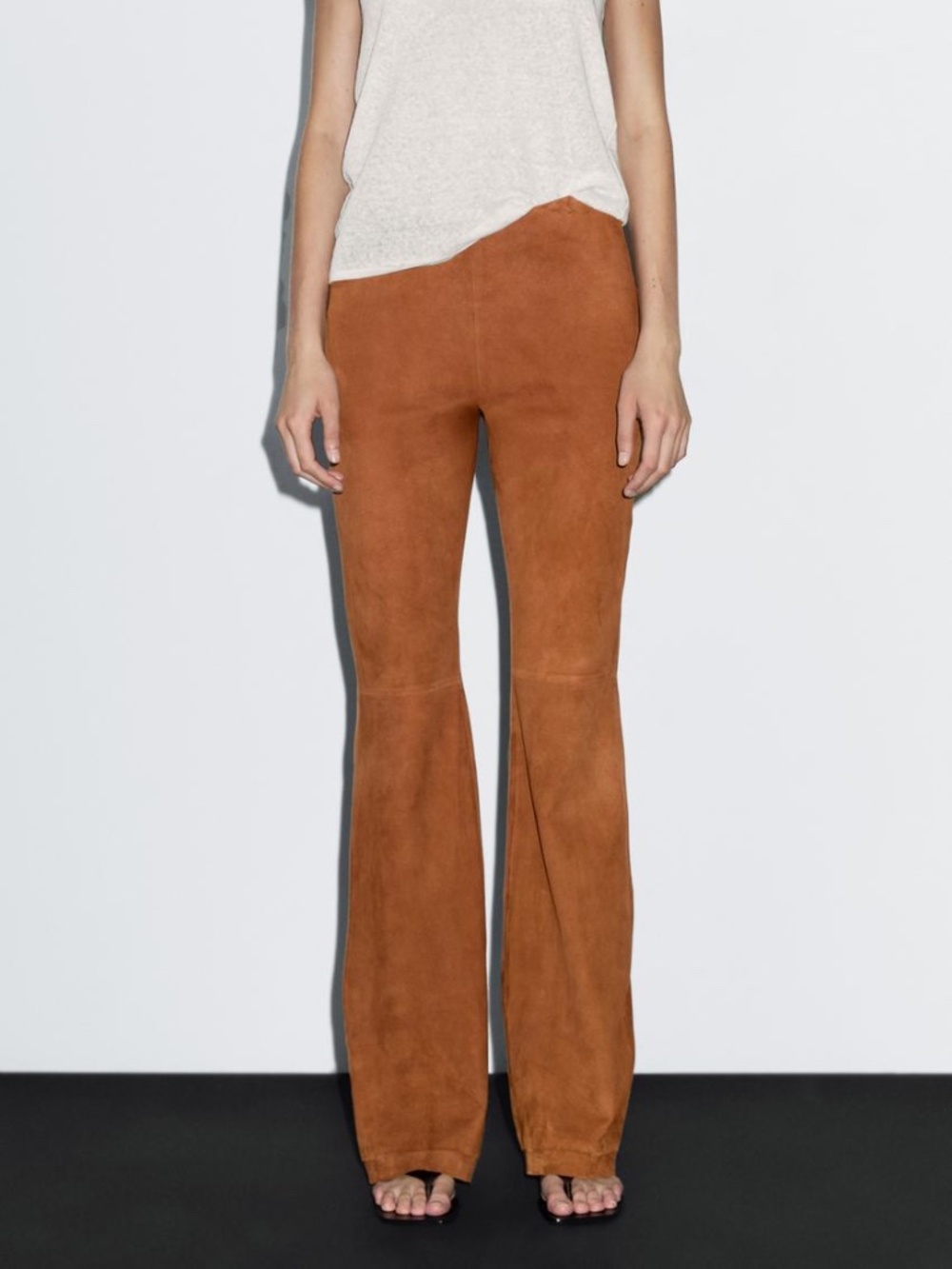 Massimo Dutti FLARED SUEDE LEATHER TROUSERS